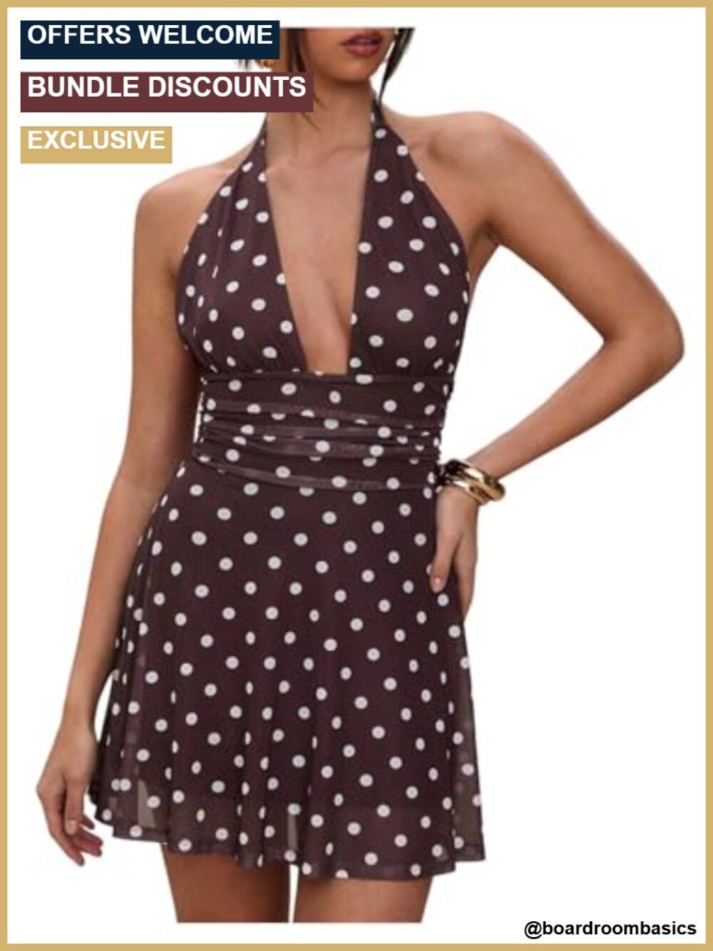 Women's Polka Dots Halter Mini Dress Plunge Neck Backless A-Line Club Night Out